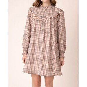 Olivia James The Label Cotton Plaid Ruffle Bib Mini Dress Sz XS NWOT